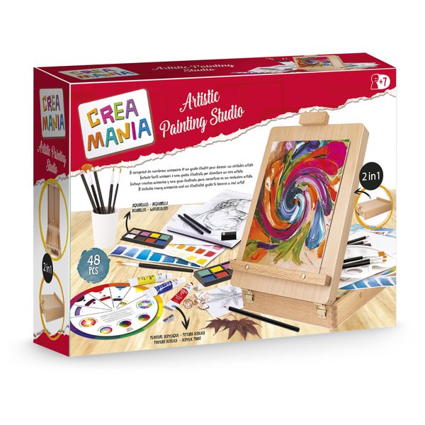 Set d’arte 2-in-1 con valigetta e cavalletto - pennelli e colori inclusi - 