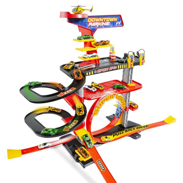 Downtown garage multipiano con pista e auto pull-back - 