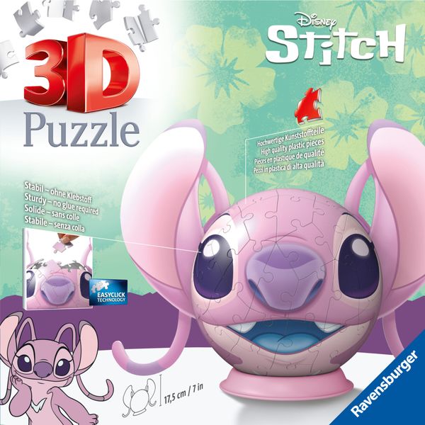 Ravensburger - 3d puzzle disney angel con le orecchie, 72 pezzi, 6+ anni - Disney Stitch