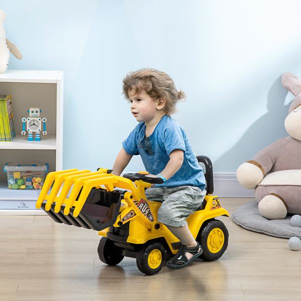 Escavatore per bambini 3-4 anni con pinza, pulsante per suoni e spazio portaoggetti, 83x27x39 cm, giallo e nero - 