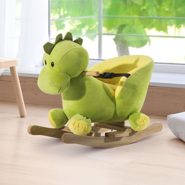 Cavallo a dondolo in legno dinosauro per i bambini 60x33x45cm - 