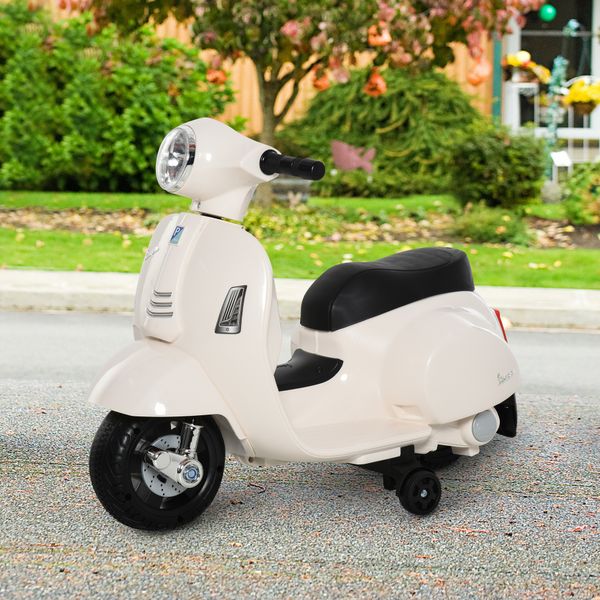 Moto elettrica per bambini con licenza ufficiale vespa batteria 6v, fari e clacson, per bimbi da 18-36 mesi, bianco, 66.5x38x52cm - 