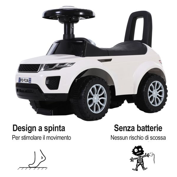Macchina cavalcabile giocattolo per bambini 12-36 mesi, macchina a spinta con vano contenitore e schienale, bianca - 