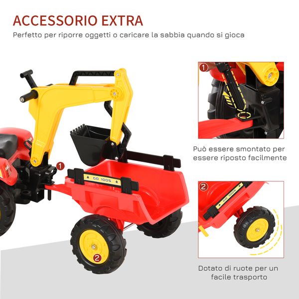 Ruspa giocattolo a pedali, escavatore cavalcabile per bambini con pale e volante, 179x42x59cm multicolore - 