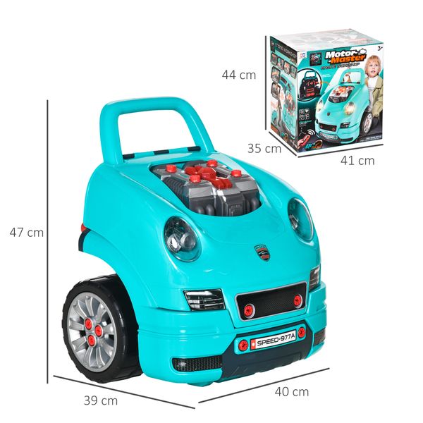 Officina camion giocattolo per bambini 3-5 anni a 61 pezzi con maniglia, in abs e pp, 40x39x47 cm, nero e azzurro - 