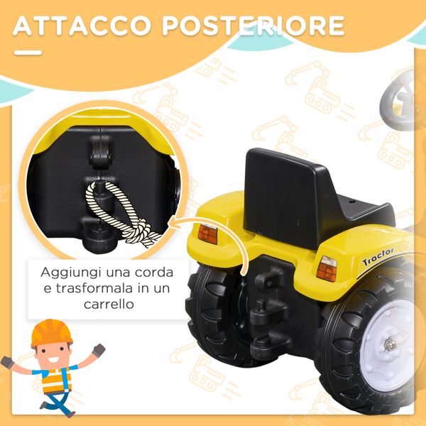 Escavatore a pedali per bambini da 3 anni con ruspa frontale e volante, giallo - 