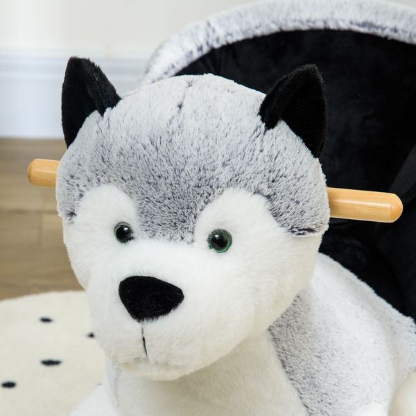 Cavallo a dondolo a forma di cane husky per bambini da 18-36 mesi, 60x33x50cm, grigio - 