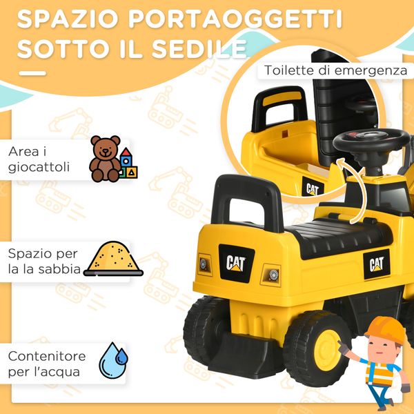 Ruspa giocattolo per bambini 18 e 36 mesi con escavatore e spazio portaoggetti, 78x29.5x54 cm, giallo e nero - 