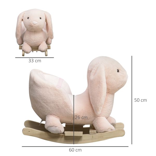 Cavallo a dondolo a forma di coniglio con suoni, cavalluccio a dondolo per bambini 18-36 mesi interattivo, rosa, 60x33x50cm - 