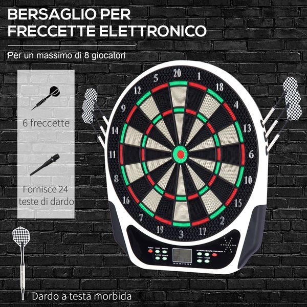 Bersaglio freccette elettronico in plastica con 6 freccette, effetti sonori e visivi, 44 x 50 x 3.2cm, nero - 