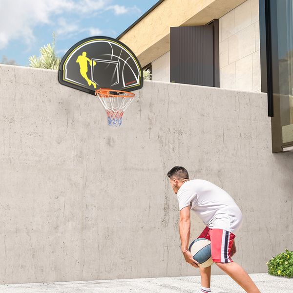 Canestro basket per bambini e adulti da indoor e outdoor in acciaio e pe, 110x90x70 cm, nero e giallo - 