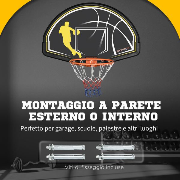 Canestro basket per bambini e adulti da indoor e outdoor in acciaio e pe, 110x90x70 cm, nero e giallo - 