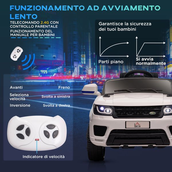 Macchina elettrica per bambini 3-6 anni con telecomando, luci led e clacson, in pp e metallo, 110x68x52 cm, bianco - 