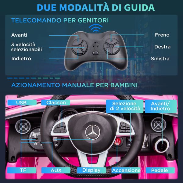 Macchina elettrica per bambini 3-6 anni con luci led, effetti sonori e telecomando, 107x62.5x44 cm, rosa - 