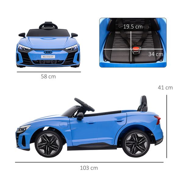 Auto elettrica per bambini 3-5 anni con telecomando, sospensioni e clacson, 103x58x41 cm, blu e nero - 