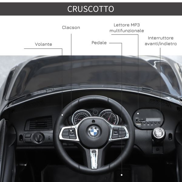 Macchina elettrica per bambini bmw 6gt 6v, macchina telecomandata con musica e fari led, mp3, clacson, 106 x 64 x 51 cm, nero - 