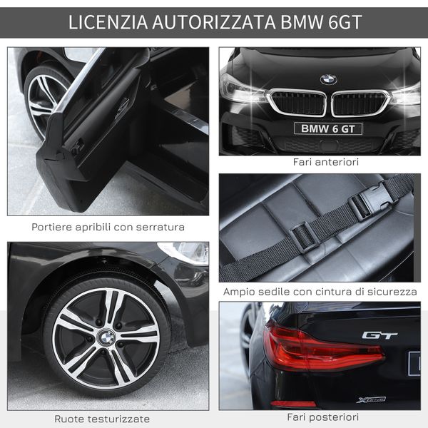 Macchina elettrica per bambini bmw 6gt 6v, macchina telecomandata con musica e fari led, mp3, clacson, 106 x 64 x 51 cm, nero - 