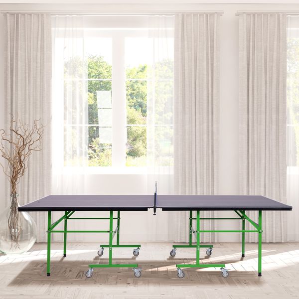 Tavolo da ping pong pieghevole interno con 8 ruote 152.5 × 274 × 76cm - 
