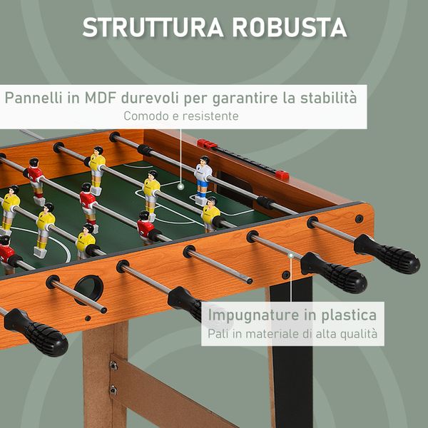 Calcio balilla in legno con 22 giocatori in formazione 3:4:3, 2 palline e 2 segnapunti inclusi 84.5x40x61.2cm - 