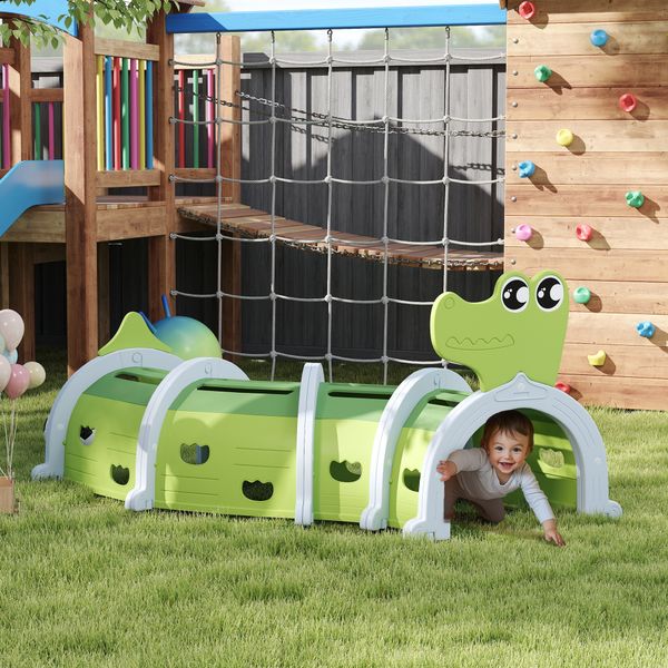 Tunnel per bambini 3-6 anni a forma di coccodrillo, gioco per interno ed esterno in plastica, verde - 