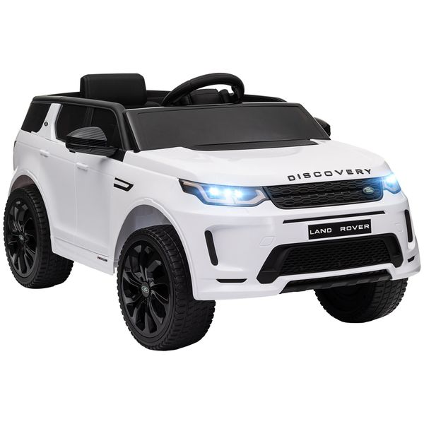 Macchina elettrica per bambini a licenza land rover con fari, clacson e cintura,106x65.5x51 cm, bianco - 