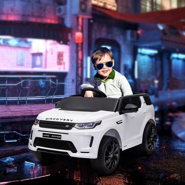 Macchina elettrica per bambini a licenza land rover con fari, clacson e cintura,106x65.5x51 cm, bianco - 