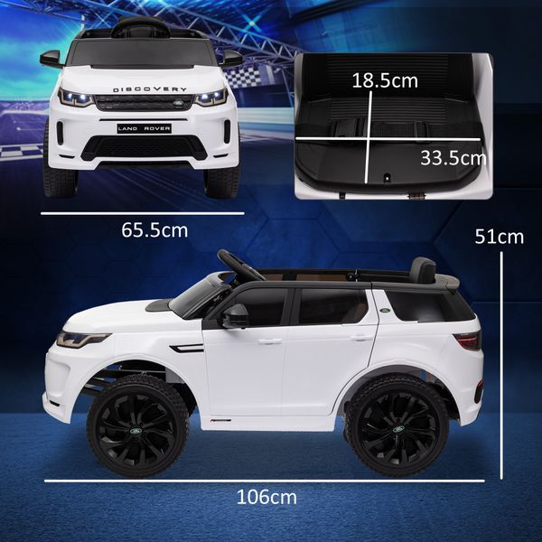 Macchina elettrica per bambini a licenza land rover con fari, clacson e cintura,106x65.5x51 cm, bianco - 
