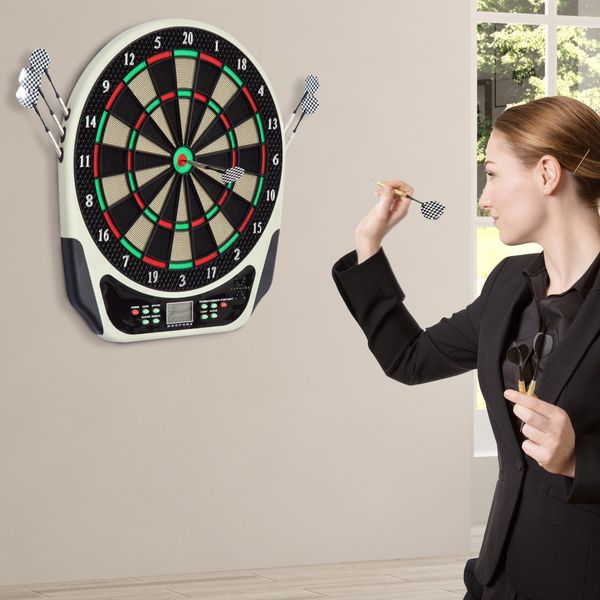 Bersaglio freccette elettronico in plastica con 6 freccette, effetti sonori e visivi, 44 x 50 x 3.2cm, nero - 