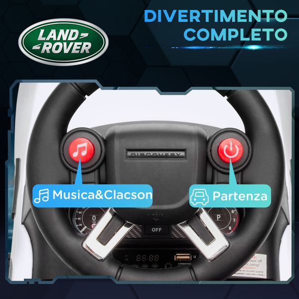 Macchina per bambini con licenza land rover 6v, funzionamento elettrico e a spinta, velocità 3km/h, bianco - 