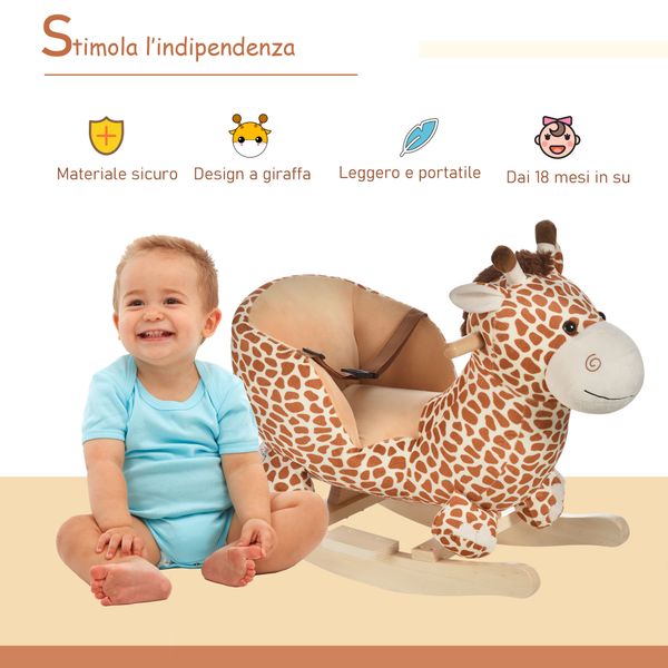 Cavallo a dondolo in legno giraffa per i bambini 60x33x45cm - 