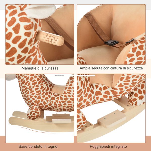 Cavallo a dondolo in legno giraffa per i bambini 60x33x45cm - 
