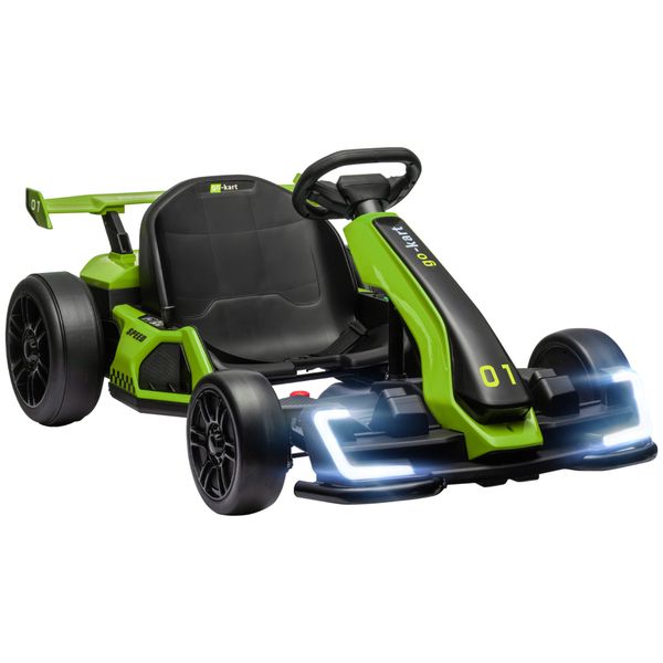 Go kart elettrico per bambini 6-12 anni 24v 12km/h con seggiolino regolabile, verde - 