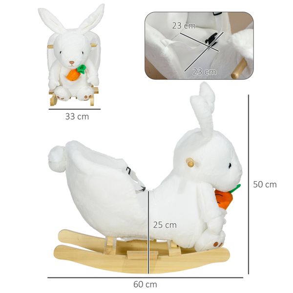 Animale a dondolo a forma di coniglio con suoni e cintura di sicurezza, 60x33x50 cm, bianco - 