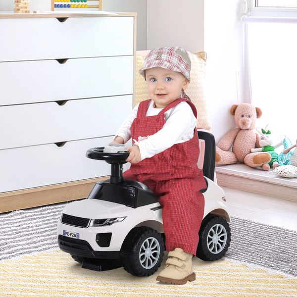 Macchina cavalcabile giocattolo per bambini 12-36 mesi, macchina a spinta con vano contenitore e schienale, bianca - 