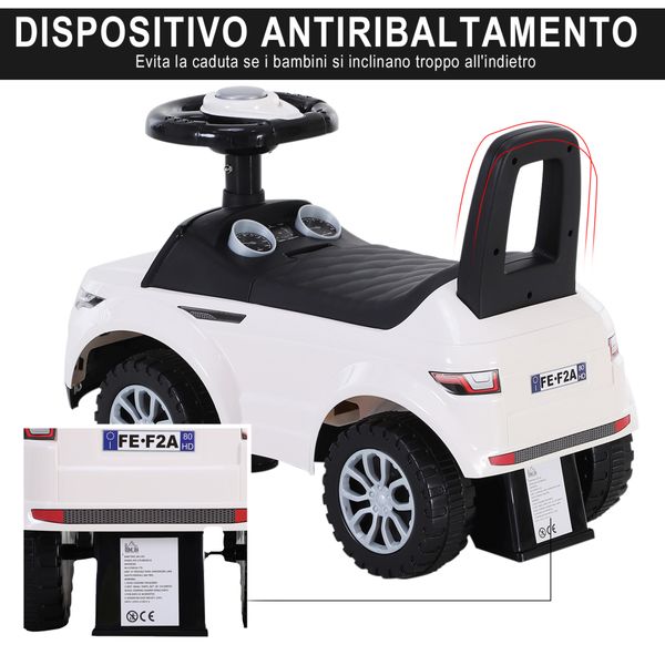 Macchina cavalcabile giocattolo per bambini 12-36 mesi, macchina a spinta con vano contenitore e schienale, bianca - 