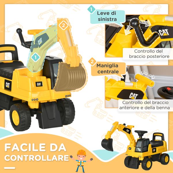 Ruspa giocattolo per bimbi da 1-3 anni con escavatore e contenitore, senza batteria, giallo - 