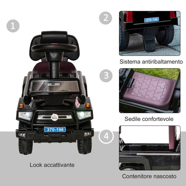 Macchina giocattolo cavalcabile fuoristrada per bambini, macchina bambini con fari e musiche, età 18-36 mesi, 68x30.5x41.5cm, nero - 