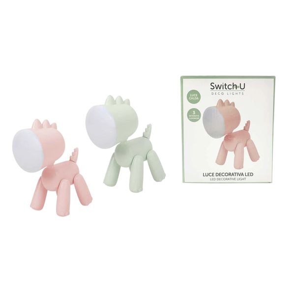 Luce notturna led dinosauro rosa e verde 15,5x19x9 cm – switch u - IBS