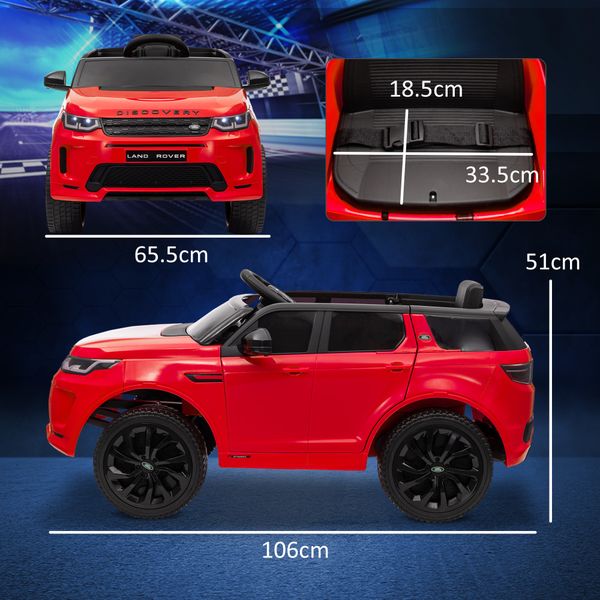 Macchina elettrica per bambini a licenza land rover con fari, clacson e cintura,106x65.5x51 cm, rosso - 