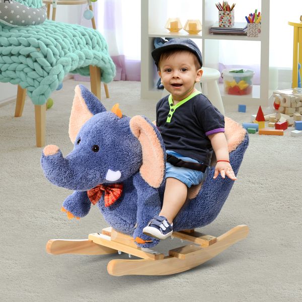 Cavallo a dondolo in legno elefante per i bambini 60x33x45cm - 