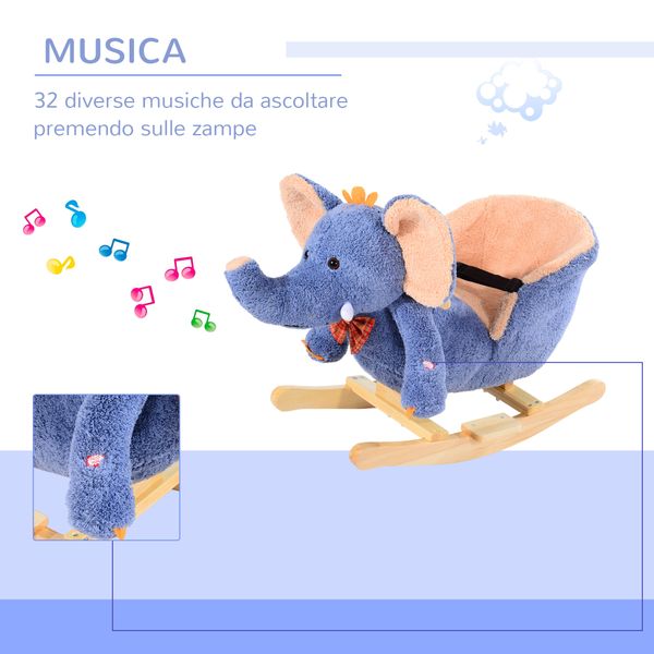 Cavallo a dondolo in legno elefante per i bambini 60x33x45cm - 