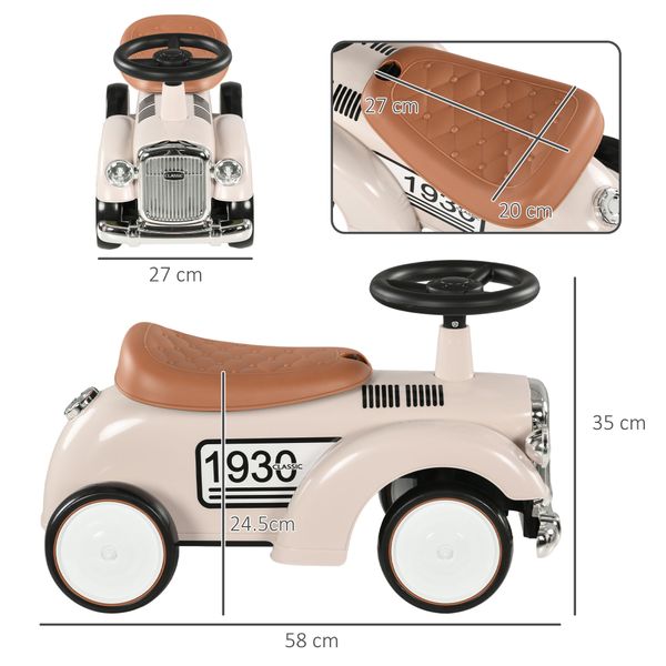 Macchina per bambini 12-36 mesi con clacson e vano portaoggetti a scomparsa, in pp e metallo, 58x27x35 cm - 