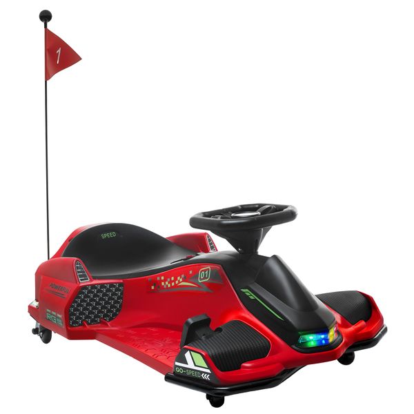 Go kart elettrico per bambini 8-12 anni velocità 3-8 km/h per drifting con luci e musica, rosso - 