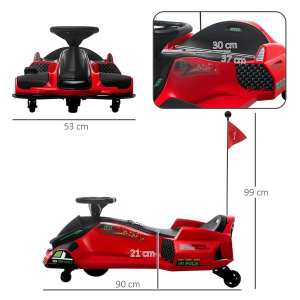 Go kart elettrico per bambini 8-12 anni velocità 3-8 km/h per drifting con luci e musica, rosso - 