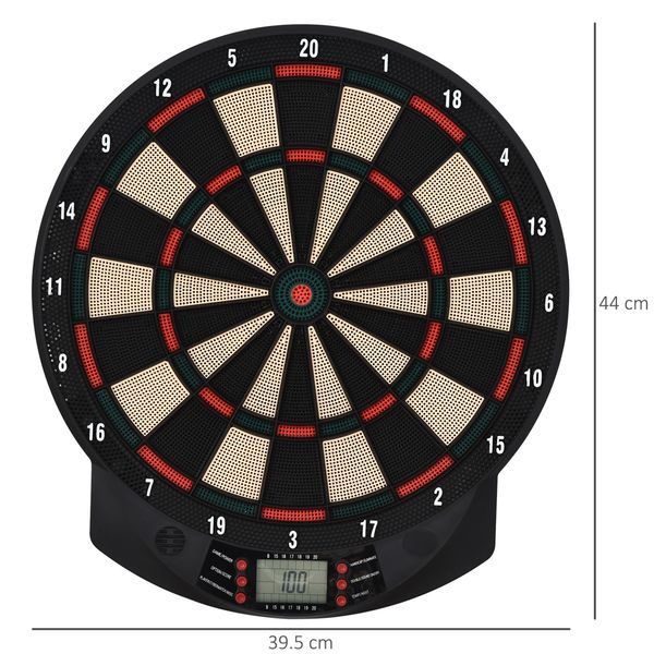 Bersaglio a freccette elettronico in pp con 6 freccette e tabellone segna punti, 44x39.5x 2.2cm, nero - 
