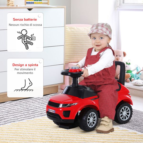 Macchina cavalcabile giocattolo per bambini 12-36 mesi, macchina a spinta con vano contenitore e schienale, rossa - 