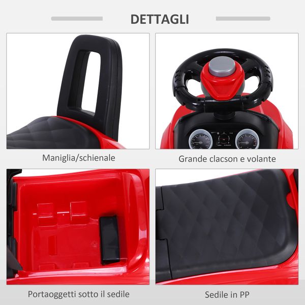 Macchina cavalcabile giocattolo per bambini 12-36 mesi, macchina a spinta con vano contenitore e schienale, rossa - 