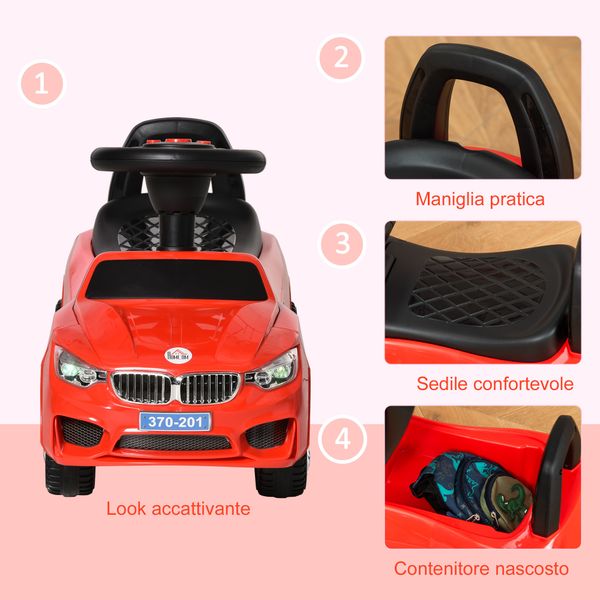 Macchinina per bambini cavalcabile con volante, fari e musiche, età 18-36 mesi, rosso - 