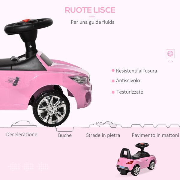 Macchinina per bambini cavalcabile con volante, macchina bambini con fari e musiche integrate, età 18-36 mesi, 63.5x28x36cm, rosa - 