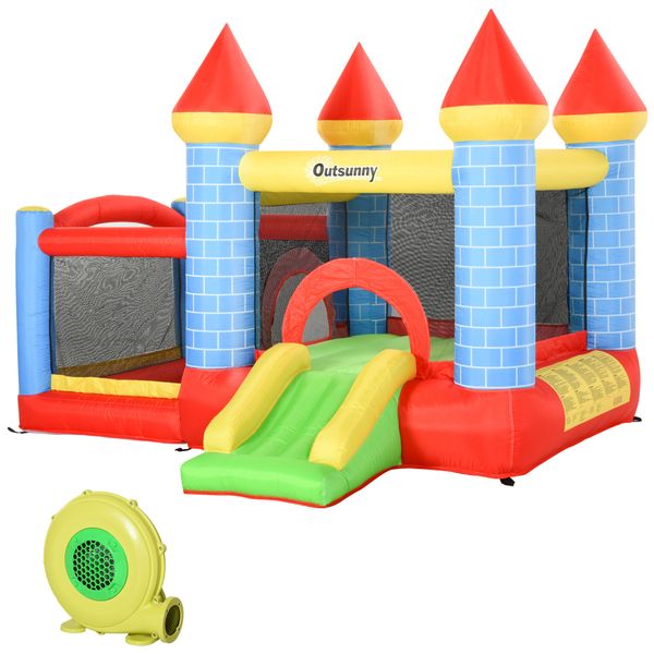 Castello gonfiabile gigante e rimbalzante per bambini 3-8 anni con scivolo, piscina e canestro, 280cmx260cmx210cm - 